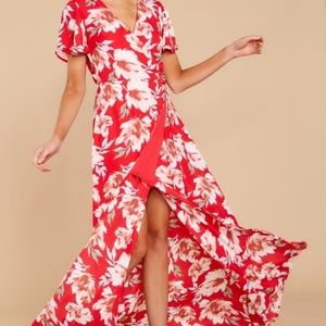 Aura Red Floral Maxi Wrap Red Dress Boutique NWT